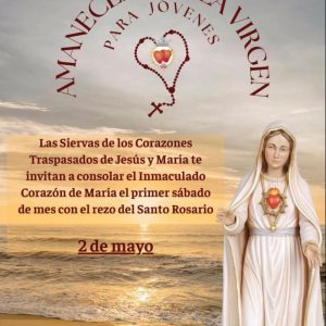Cartel rezo del rosario en la Playa del Camello